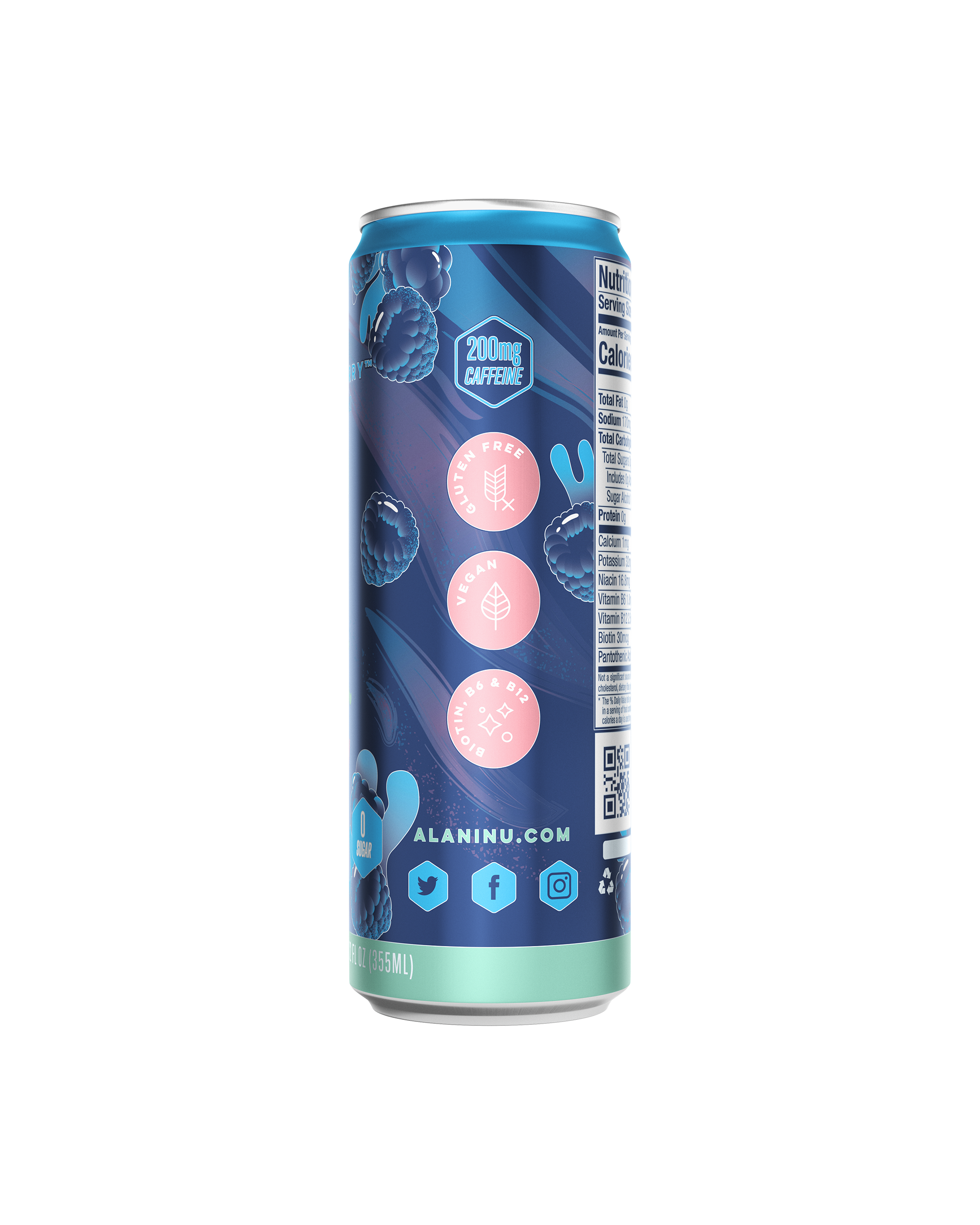 A side view of Energy Drink in Breezeberry flavor showcasing details of product.
