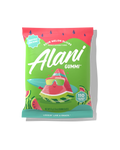 The front view of an Alani Gummi Sour Melon Slices pouch, made for carefree snacking.